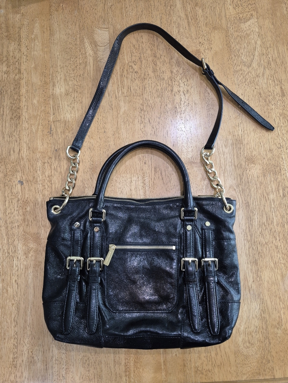 NWOT Michael Kors the McGraw Black Leather Satchel Handbag with Gold Hardware